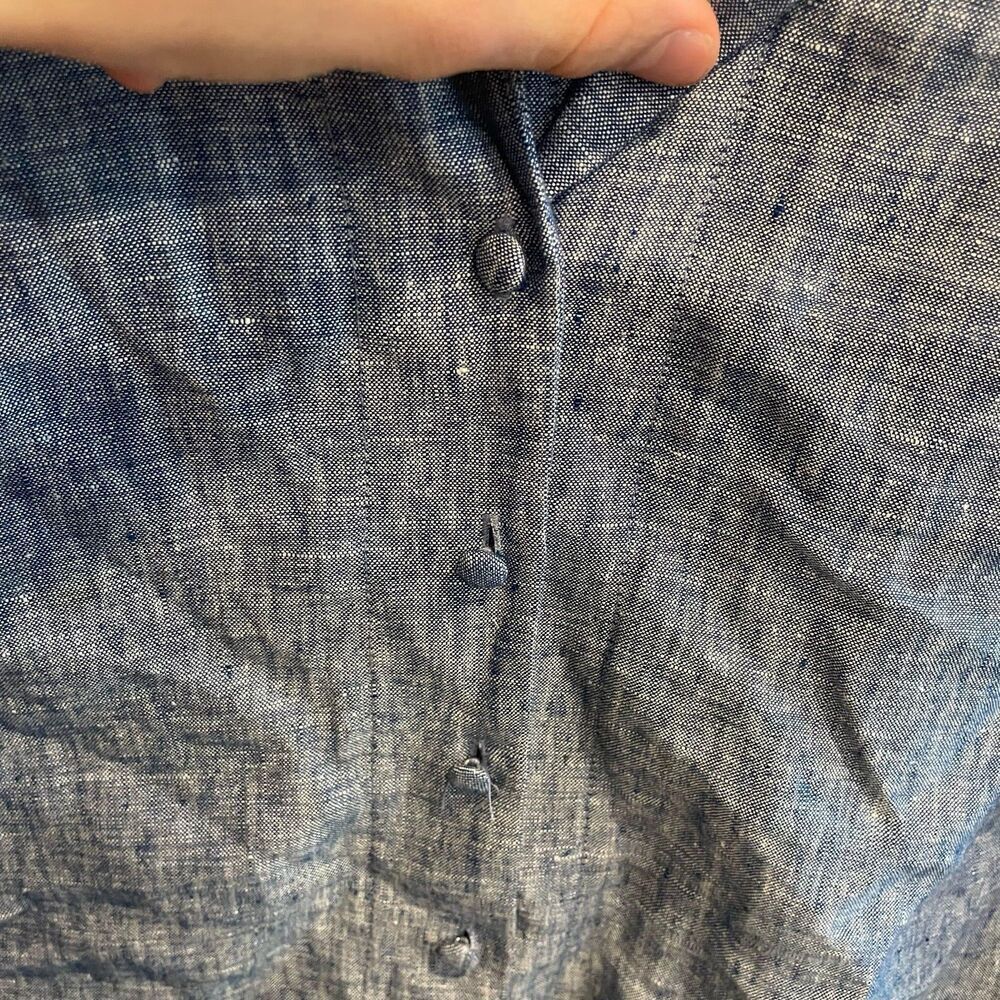 Boden Chambray Cropped Sleeveless Top Blue Linen 20/22 Collared Button Down - Picture 11 of 13